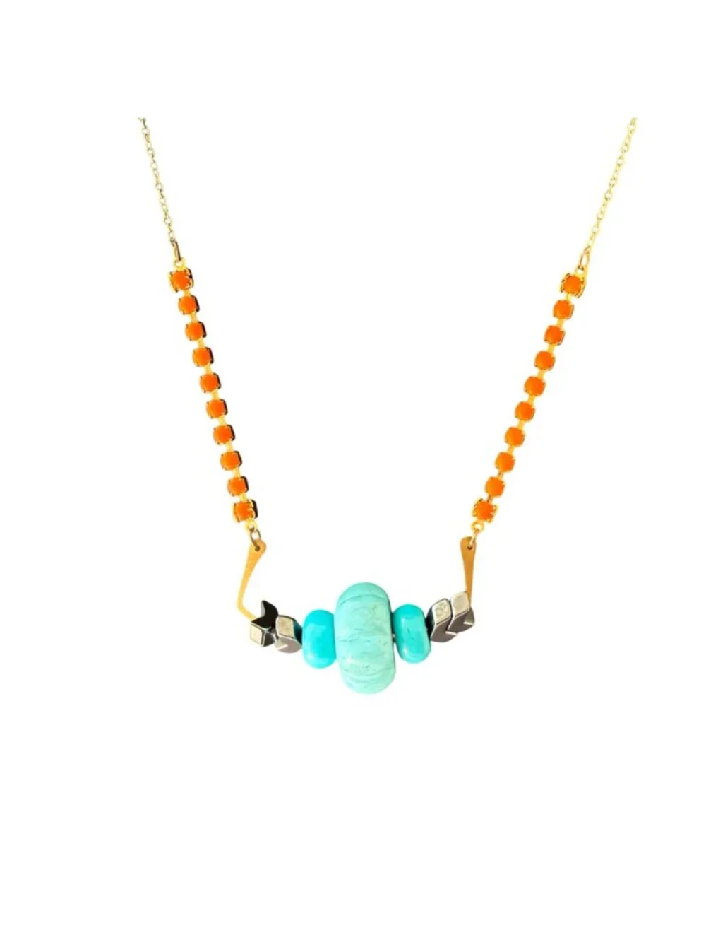 Kris Nations Necklace Orange Blue Beaded Coastal Boho Gold Tone 17 to 19 inches - Picture 2 of 8